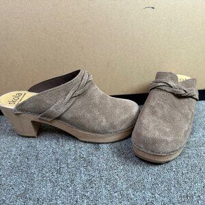 Skola Swedish Braided Beige Neutral Braided Suede Leather Heel Clog US 8.5 EU 39